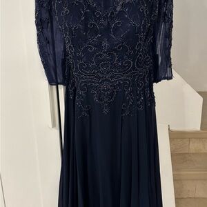 Elegant Navy Beaded Evening Gown